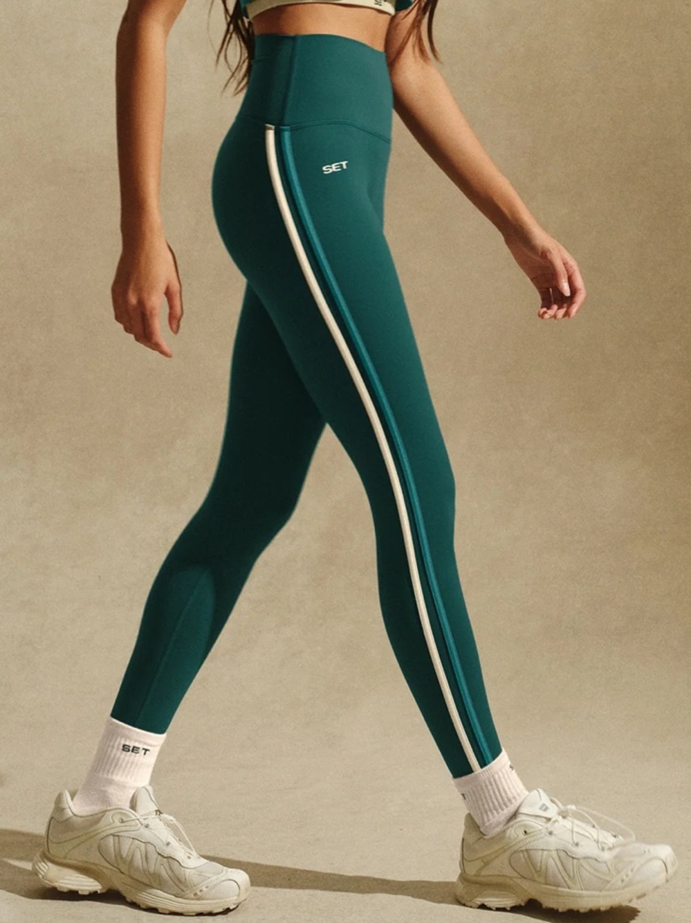 SET Active Sportbody Sporty Duo Stripe Leggings in Peak Size L NWT